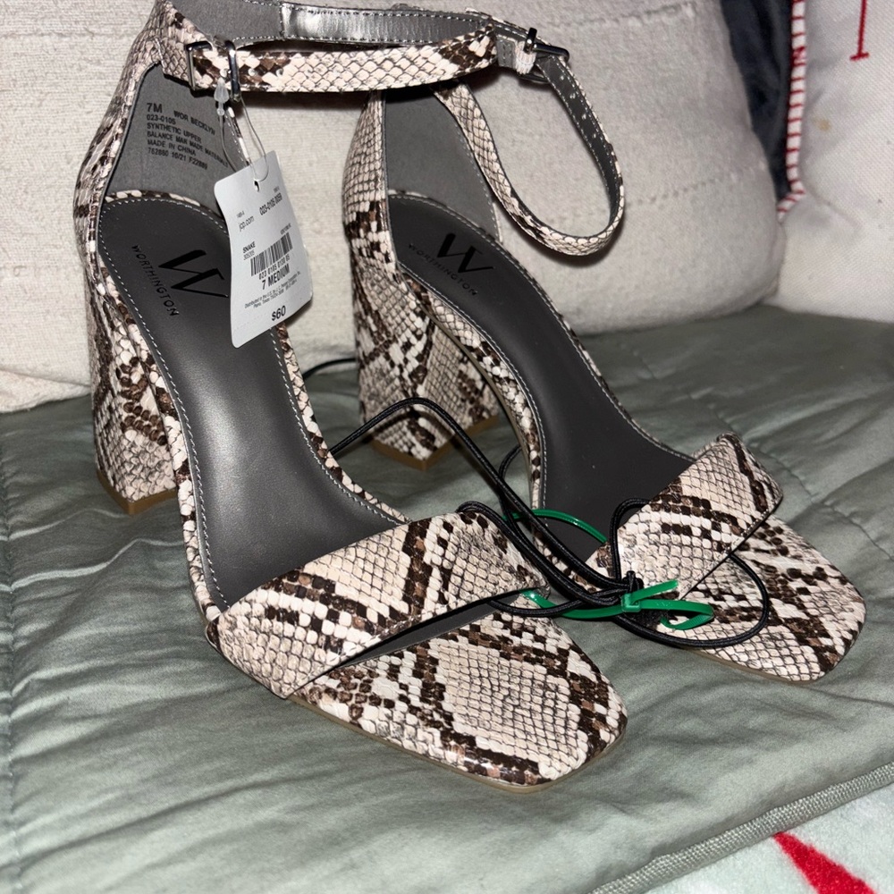 Worthington Snakeskin Ankle Strap Heels